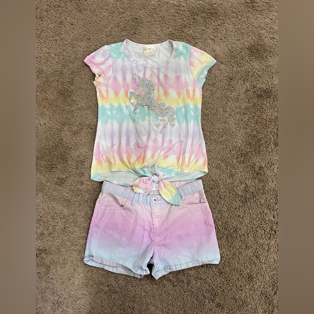 Girls Rainbow Unicorn sequins outfit size 10